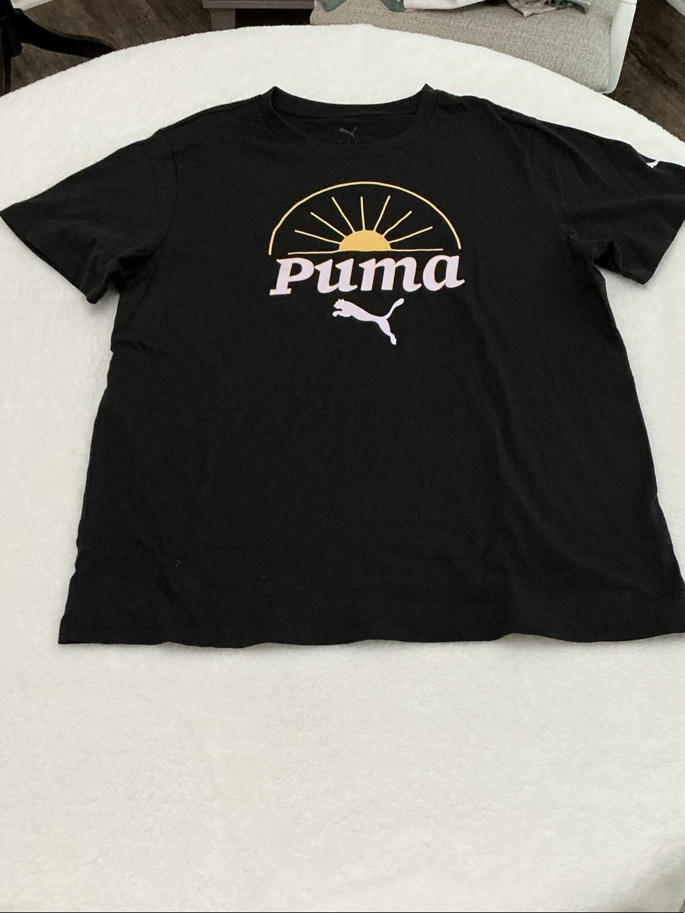 Puma Black Short Sleeve Tee with Yellow Sunrise and White Logo